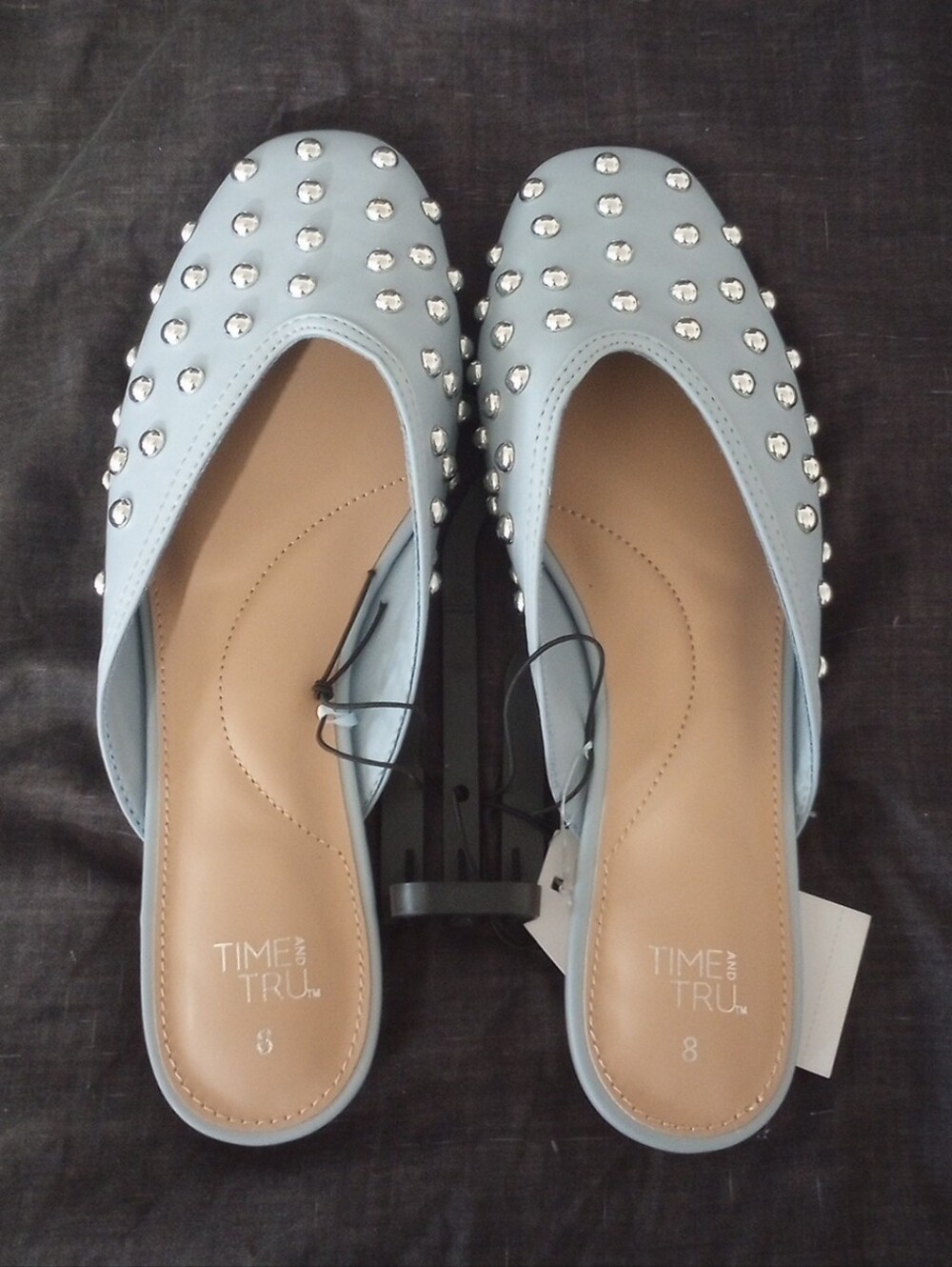 NWT Time and Tru Powder Blue Studded Mule Flats, Size 8